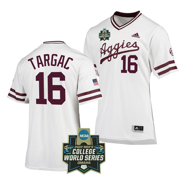 Mens Youth Texas A&M Aggies #16 Ryan Targac 2022 College World Series Baseball Jersey White Pullover