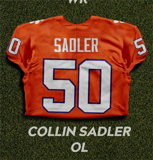 Mens Clemson Tigers #50 Collin Sadler Orange College Football Game Jersey