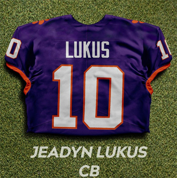 Mens Clemson Tigers #10 Jeadyn Lukus Purple College Football Game Jersey