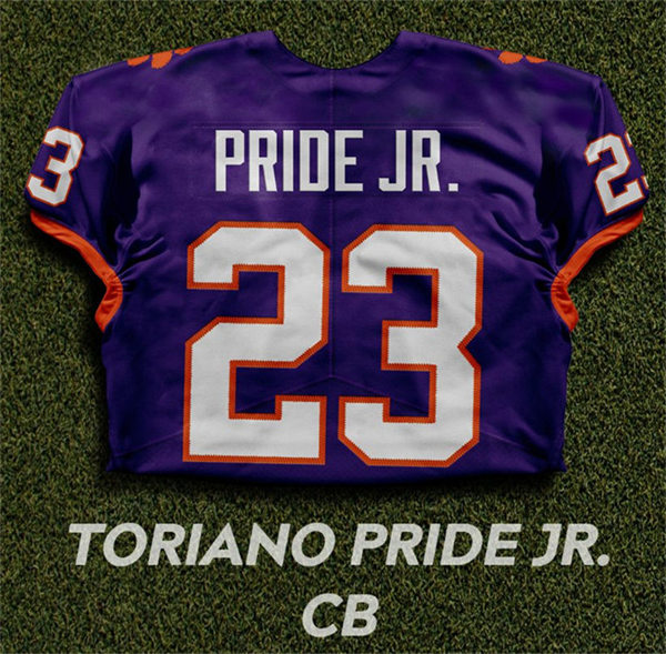 Mens Clemson Tigers #23 Toriano Pride Jr. Purple College Football Game Jersey