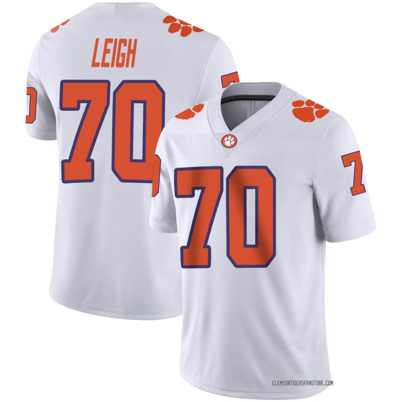 Mens Clemson Tigers #70 Tristan Leigh White College Football Game Jersey