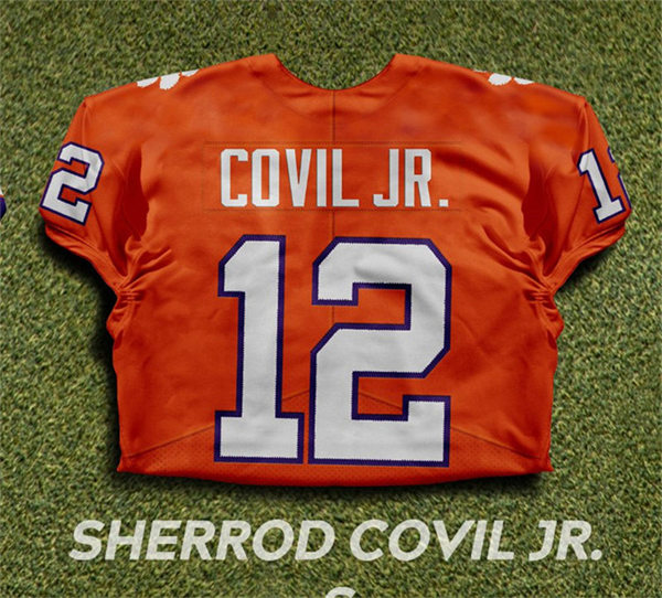 Mens Clemson Tigers #12 Sherrod Covil Jr. Orange College Football Game Jersey