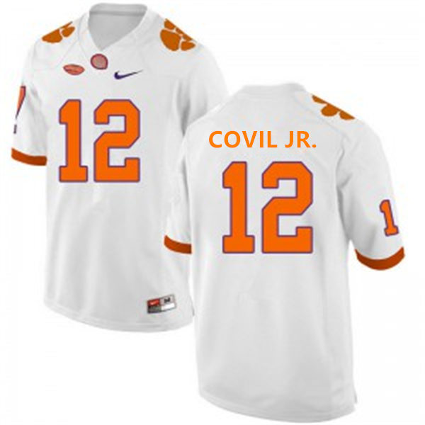 Mens Clemson Tigers #12 Sherrod Covil Jr. White College Football Game Jersey