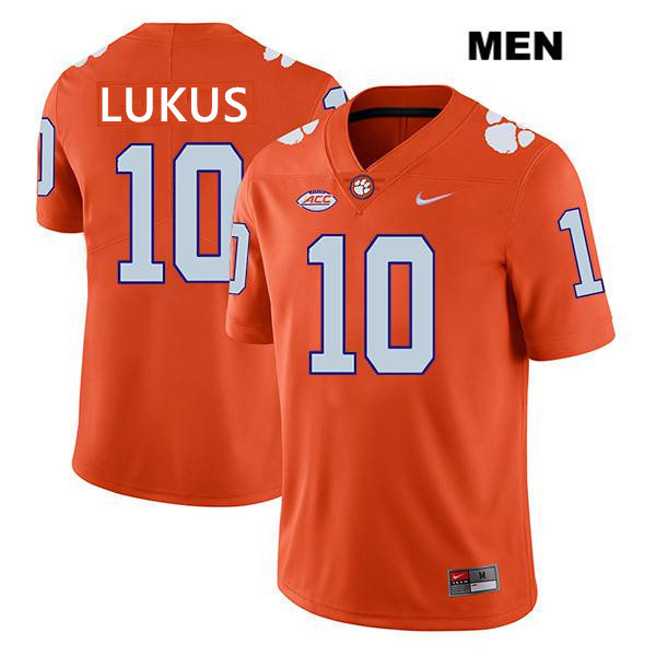 Mens Clemson Tigers #10 Jeadyn Lukus Orange College Football Game Jersey
