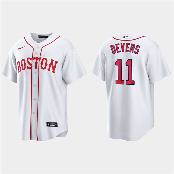 Mens Boston Red Sox #11 Rafael Devers 2021 Patriots' Day Player Jersey Nike White Cool Base