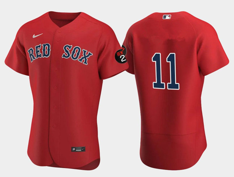 Mens Boston Red Sox #11 Rafael Devers Red Alternate Without Name Flex Base Player Jersey