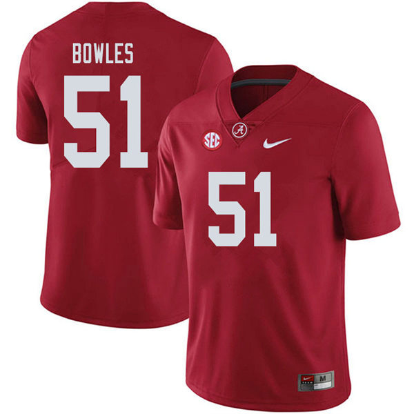 Men's Youth Alabama Crimson Tide #51 Tanner Bowles Crimson College Football Game Jersey