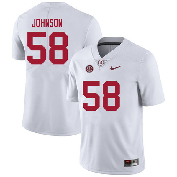 Men's Youth Alabama Crimson Tide #58 Christian Johnson White College Football Game Jersey