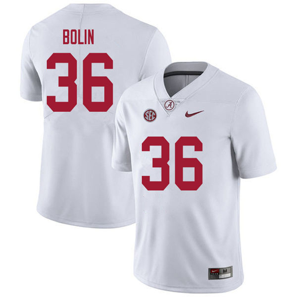 Men's Youth Alabama Crimson Tide #36 Bret Bolin White College Football Game Jersey