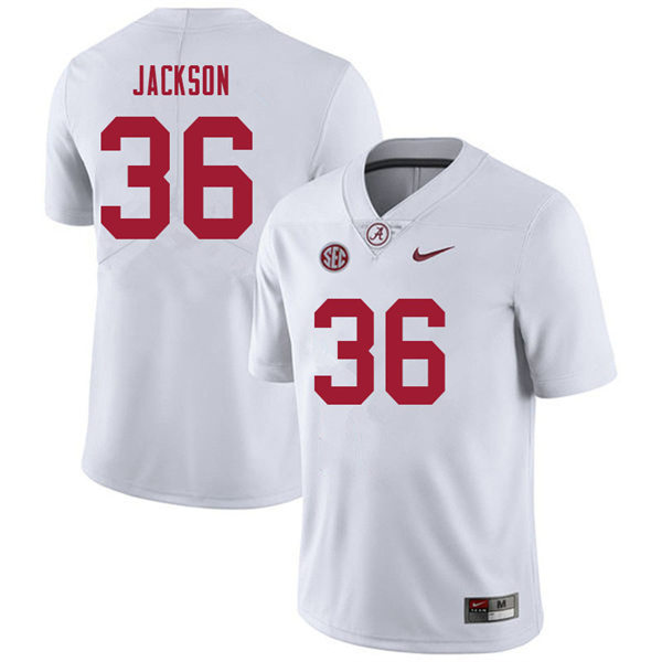 Men's Youth Alabama Crimson Tide #36 Ian Jackson White College Football Game Jersey