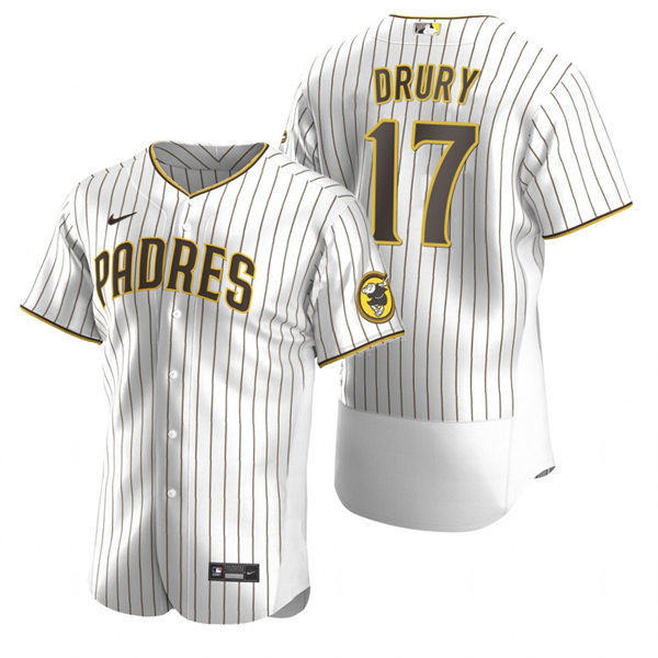 Mens San Diego Padres #17 Brandon Drury White Brown Pinstripe Home CoolBase Jersey
