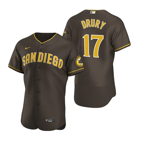 Mens San Diego Padres #17 Brandon Drury Brown Road Player FlexBase Jersey