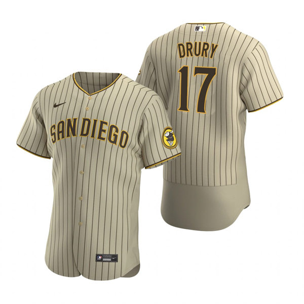 Mens San Diego Padres #17 Brandon Drury Tan Brown Alternate FlexBase Player Jersey