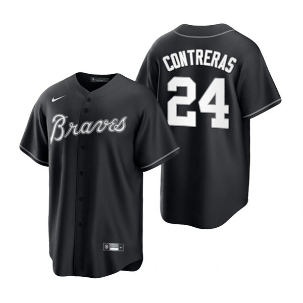 Men's Atlanta Braves #24 William Contreras Nike Black White Collection Jersey