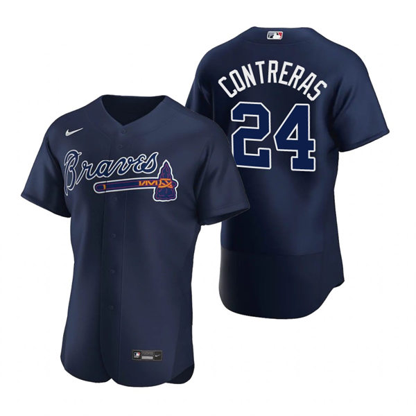 Men's Atlanta Braves #24 William Contreras Navy Alternate 2nd FlexBase Jersey