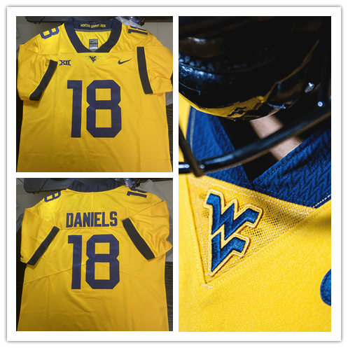 Mens Youth West Virginia Mountaineers #18 JT Daniels Gold College Football Game Jersey