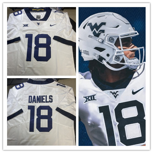 Mens West Virginia Mountaineers #18 JT Daniels White College Football Game Jersey