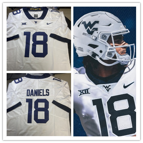 Mens Youth West Virginia Mountaineers #18 JT Daniels White College Football Game Jersey