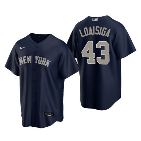 Mens New York Yankees #43 Jonathan Loaisiga Navy Grey Alternate 2nd with Name New York Cool Base Jersey