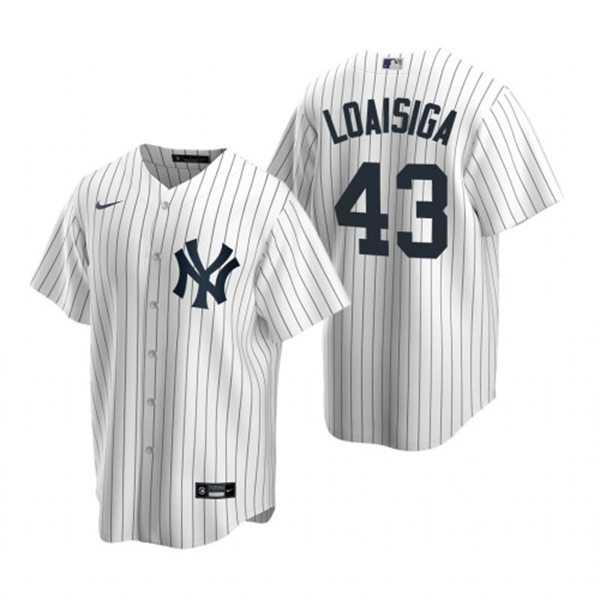 Mens New York Yankees #43 Jonathan Loaisiga White Home with Name Cool Base Jersey