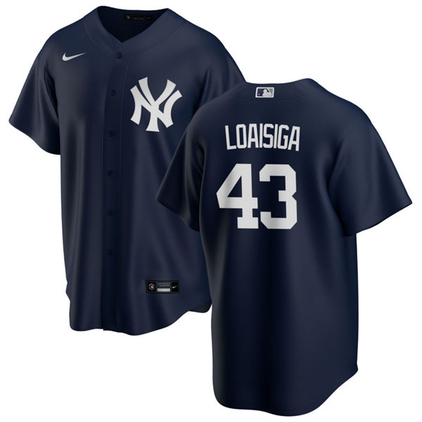 Mens New York Yankees #43 Jonathan Loaisiga Navy Alternate With Name Cool Base Jersey