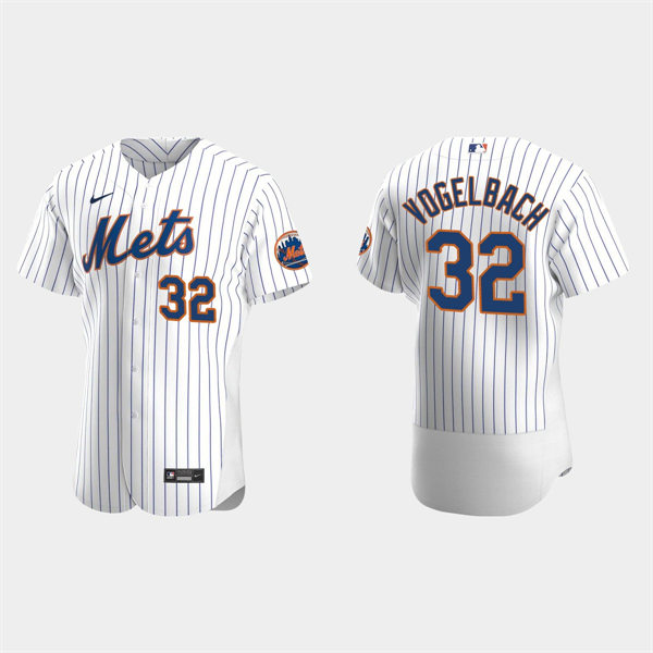 Mens New York Mets #32 Daniel Vogelbach Home White Pinstripe FlexBase Player Jersey
