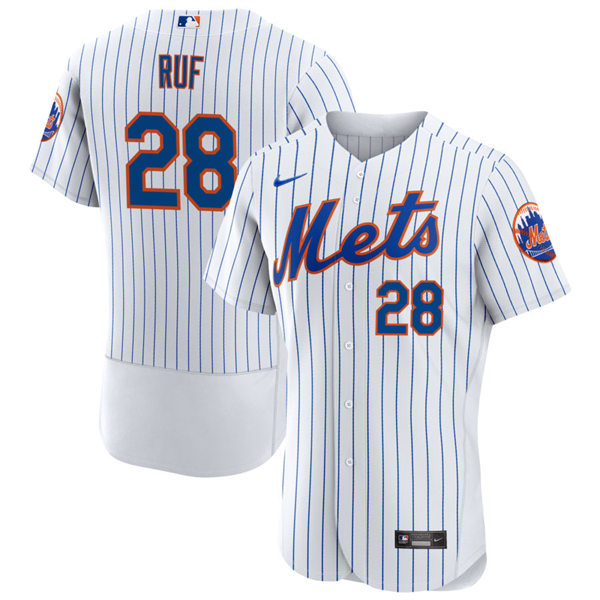 Mens New York Mets #28 Darin Ruf Home White Pinstripe FlexBase Player Jersey