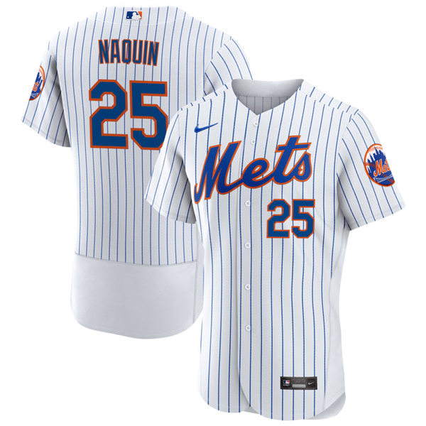 Mens New York Mets #25 Tyler Naquin Home White Pinstripe FlexBase Player Jersey