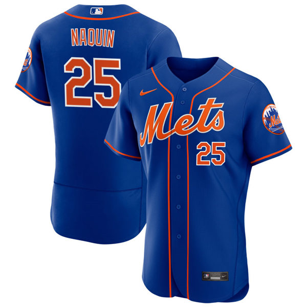 Mens New York Mets #25 Tyler Naquin Royal Orange Alternate FlexBase Player Jersey
