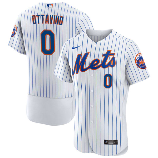 Mens New York Mets #0 Adam Ottavino Home White Pinstripe FlexBase Player Jersey