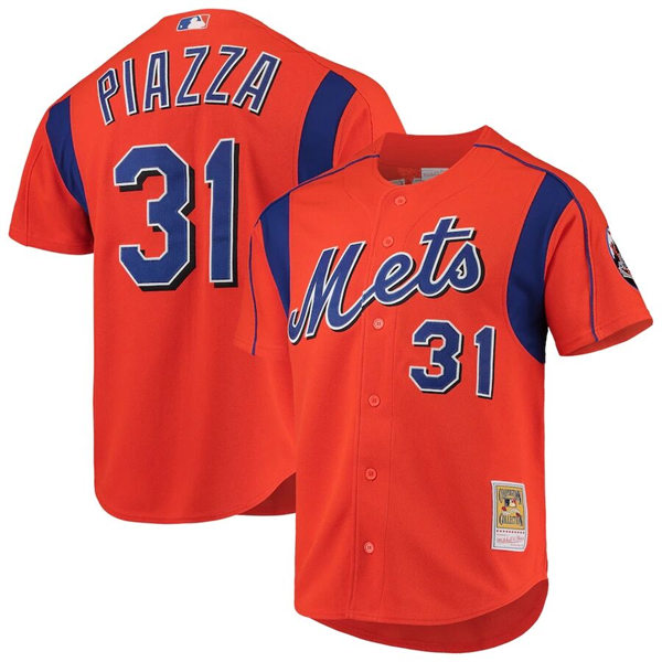 Mens New York Mets #31 Mike Piazza Mitchell & Ness Cooperstown Collection Mesh Batting Practice Jersey - Orange