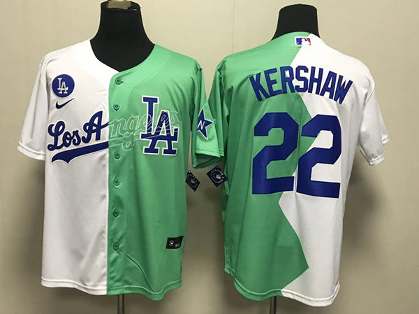Mens Los Angeles Dodgers #22 Clayton Kershaw 2022 MLB All-Star Celebrity Softball Game Jersey - White Green Split