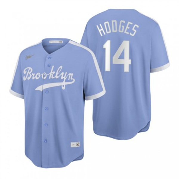 Men's Brooklyn Dodgers #14 Gil Hodges Light Purple Cooperstown Collection Baseball Jersey