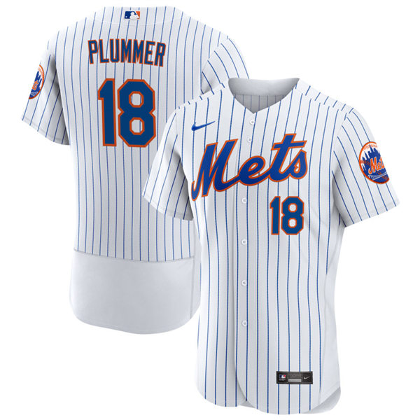 Mens New York Mets #18 Nick Plummer Home White Pinstripe FlexBase Player Jersey