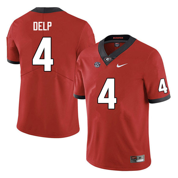Mens Georgia Bulldogs #4 Oscar Delp Red Home College Football Game Jersey