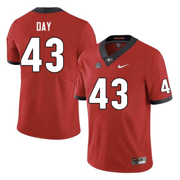 Mens Georgia Bulldogs #43 Davis Day Red Home College Football Game Jersey