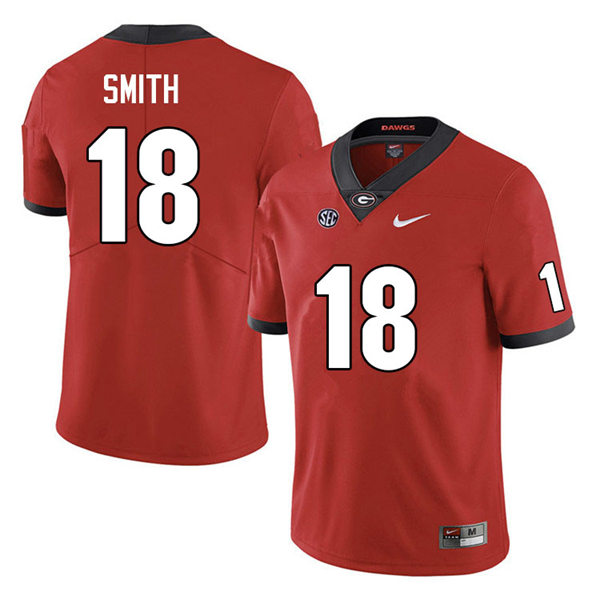 Mens Georgia Bulldogs #18 C.J. Smith Red Home College Football Game Jersey