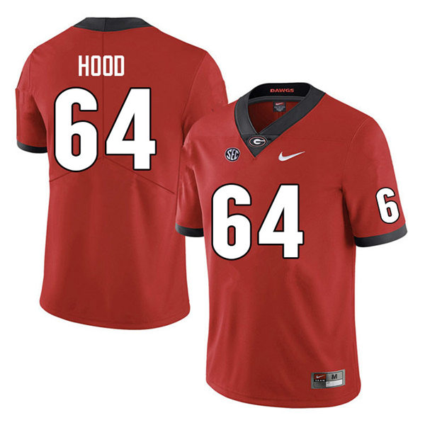 Mens Georgia Bulldogs #64 Jacob Hood Red Home College Football Game Jersey