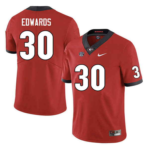 Mens Georgia Bulldogs #30 Daijun Edwards Red Home College Football Game Jersey