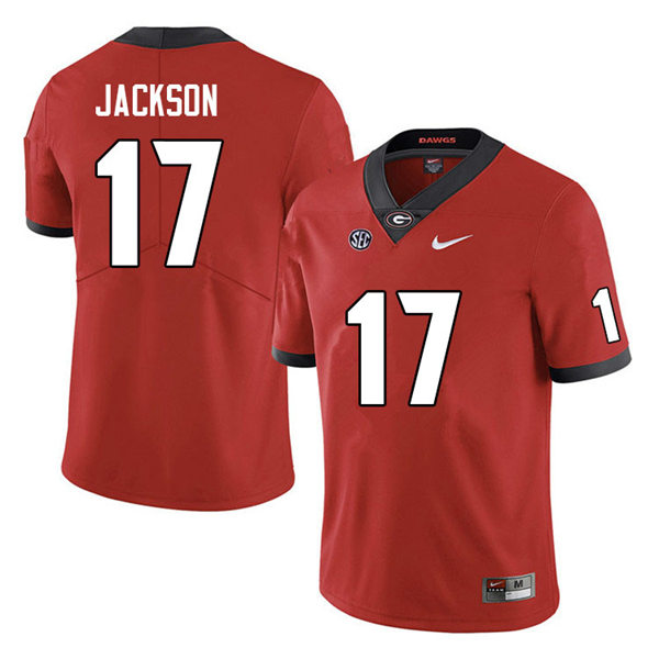 Mens Georgia Bulldogs #17 Dan Jackson Red Home College Football Game Jersey