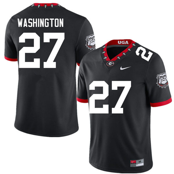 Mens Georgia Bulldogs #27 C.J. Washington Black Alternate Mascot 100th Anniversary College Football Game Jersey