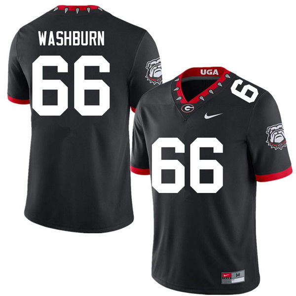 Mens Georgia Bulldogs #66 Jonathan Washburn Black Alternate Mascot 100th Anniversary College Football Game Jersey