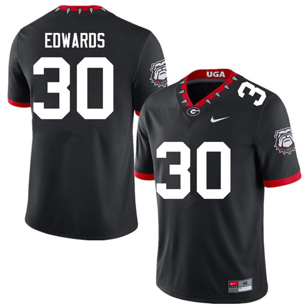Mens Georgia Bulldogs #30 Daijun Edwards Black Alternate Mascot 100th Anniversary College Football Game Jersey