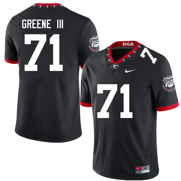 Mens Georgia Bulldogs #71 Earnest Greene III Black Alternate Mascot 100th Anniversary College Football Game Jersey
