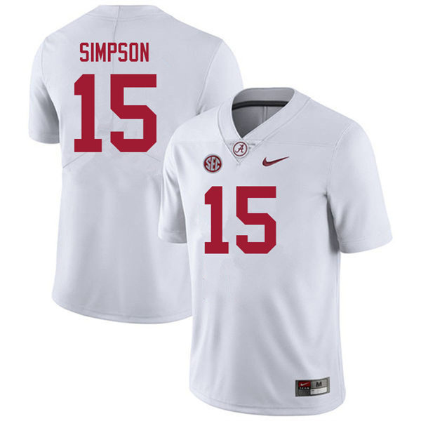 Men's Youth Alabama Crimson Tide #15 Ty Simpson White College Football Game Jersey