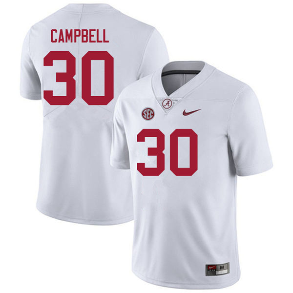 Men's Youth Alabama Crimson Tide #30 Jihaad Campbell White College Football Game Jersey