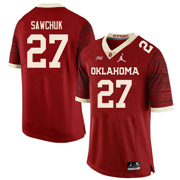 Mens Oklahoma Sooners #27 Gavin Sawchuk Crimson Limited Football Jersey
