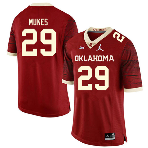 Mens Oklahoma Sooners #29 Jordan Mukes Crimson Limited Football Jersey