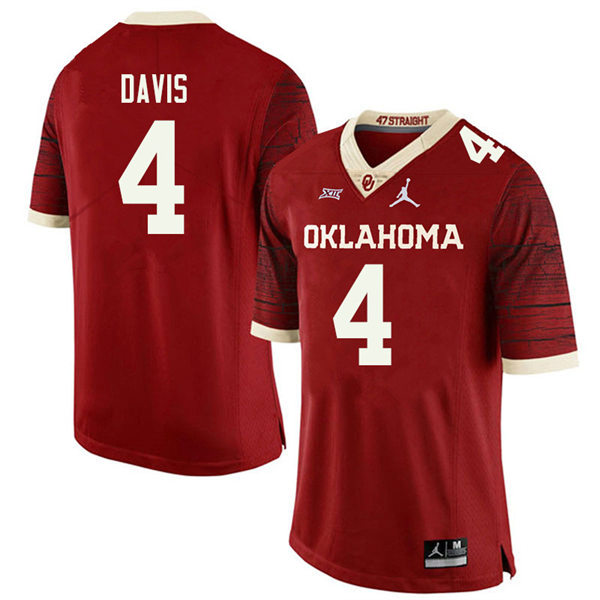 Mens Oklahoma Sooners #4 Jaden Davis Crimson Limited Football Jersey