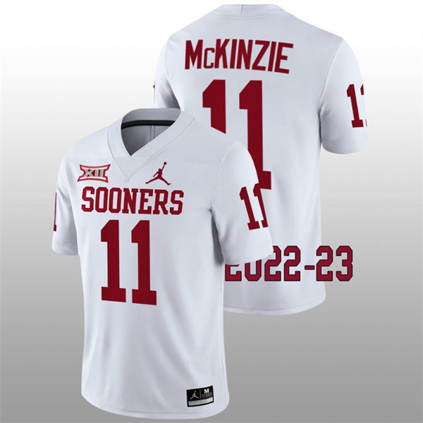 Mens Youth Oklahoma Sooners #11 Kobie McKinzie 2022 White College Football Game Jersey